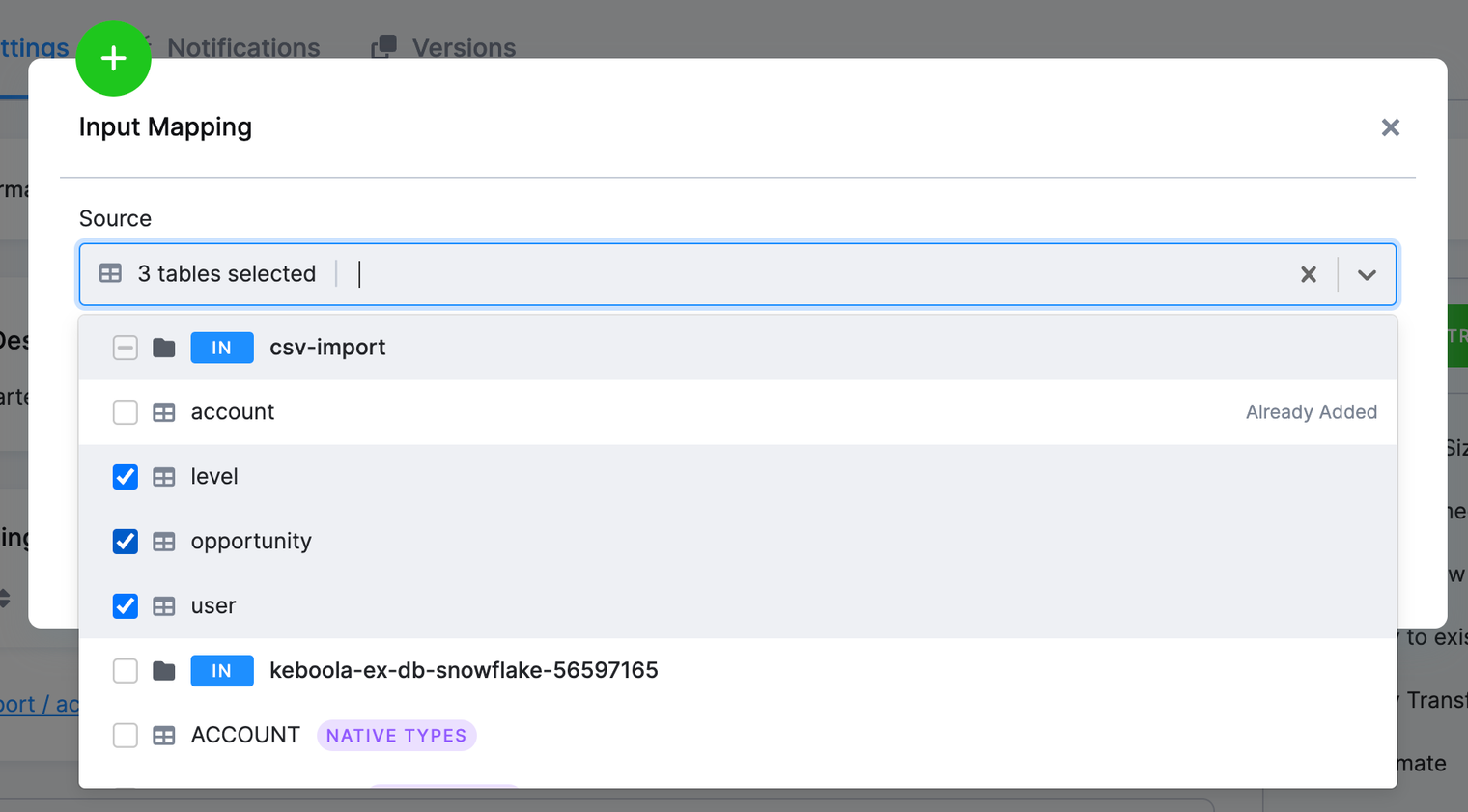 Screenshot - Adding several input tables